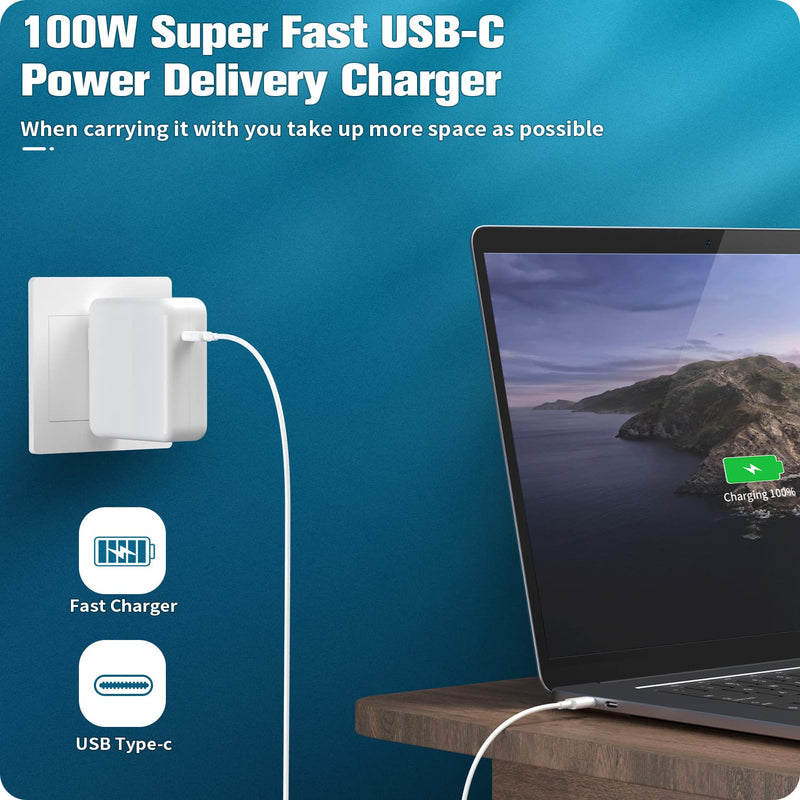  [AUSTRALIA] - 100W/ 96W USB-C Power Adapter (20V/5A) with 2m USB-C Cable (5A), Compatible Mac Book Pro 16'' 15'' 13'' 2016/2017/2018/2019/2020 Dell Hp Asus and All USB-C Device