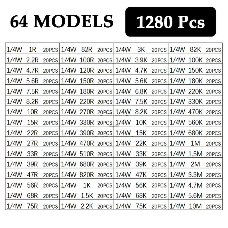  [AUSTRALIA] - BUYGOO 1280 pieces resistor assortment kit metal resistor assortment kit metal foil resistors kit 1 Ohm-10M Ohm 1/4W 64 values metal film resistors assortment for DIY projects experiments