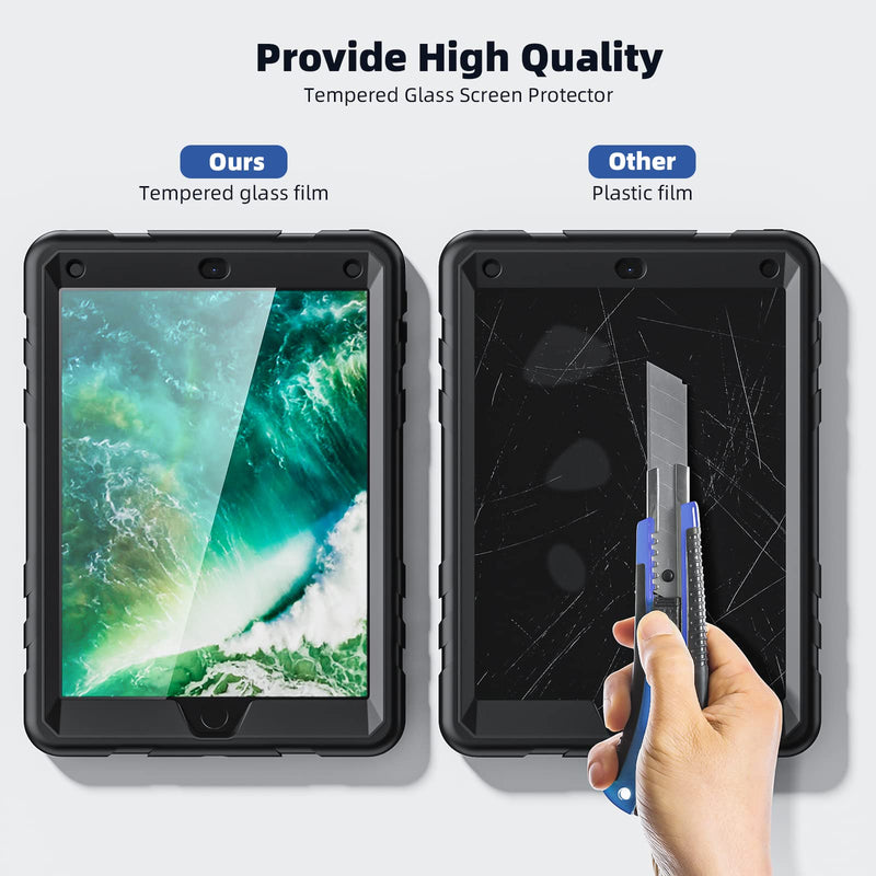  [AUSTRALIA] - New iPad 6th/5th Generation Case 9.7 Inch 2018/2017 with Tempered Glass Screen Protector Pencil Holder|Blosomeet Protective Kids Case Cover for iPad Air 2/ Pro 9.7 w/Stand Hand Shoulder Strap |Black black