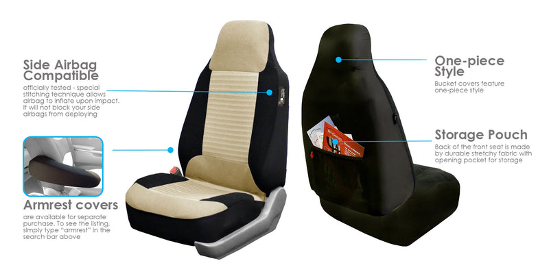  [AUSTRALIA] - FH-FB107102 Trendy Corduroy Bucket Seat Covers, Airbag compatible, Beige/Black color