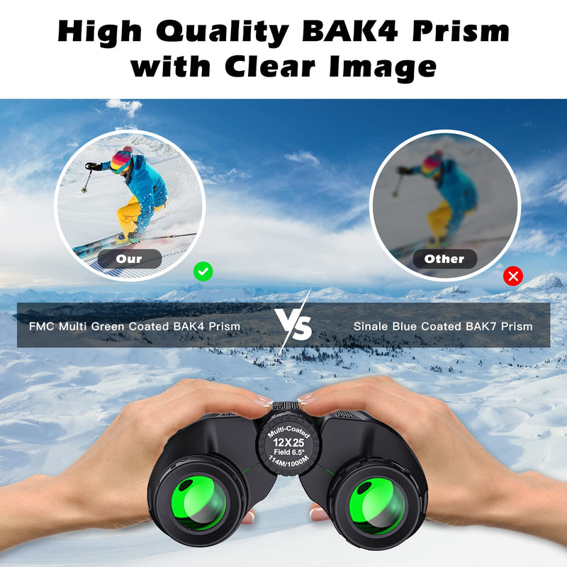  [AUSTRALIA] - FULLJA Compact Pocket Binoculars for Adults and Kids - 12x25 Small Binoculars with Large Eyepieces, Mini Kids Binoculars Durable & Clear for Bird Watching, Hunting, Hiking, Concert, Outdoor Sports 12×25