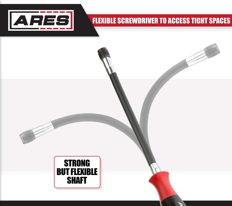  [AUSTRALIA] - ARES 51000 - Flexible Screwdriver - 1/4-Inch Drive Quick Release Bit Holder Head - Strong and Flexible Shaft - Allows for Access to Tight and Confined Spaces - Socket Adapter Included