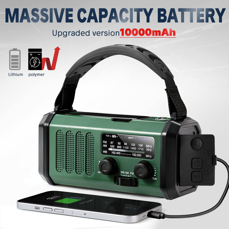  [AUSTRALIA] - 10000mAh Crank Radio, Emergency Radio, Solar Radio, NOAA/AM/FM Weather Radio, USB Type-C Charging,Dynamo Radio,Polymer Battery,Torch & LED Reading Light, SOS Alarm,Compass for Camping
