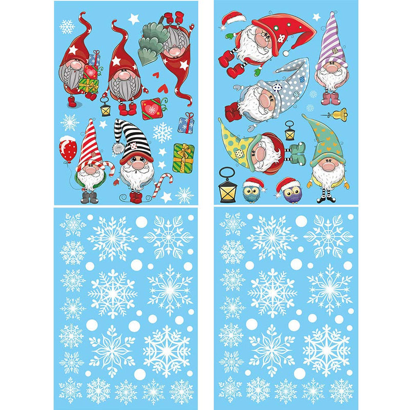  [AUSTRALIA] - DUILE 4 Large Sheet Christmas Window Clings Christmas Window Decorations Xmas Window Flakes Christmas Gnome Tomte Stickers Holiday Snowflake Santa Claus Decals for Shop/Home Party