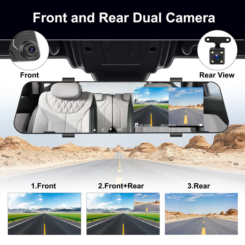 [AUSTRALIA] - 4.5" Mirror Dash Cam Backup Camera 1080P FHD Front and Rear View Mirror Camera for Cars Dual Lens Cam Loop Recording 170°Wide Angle G-Sensor Parking Assistance 4.5"