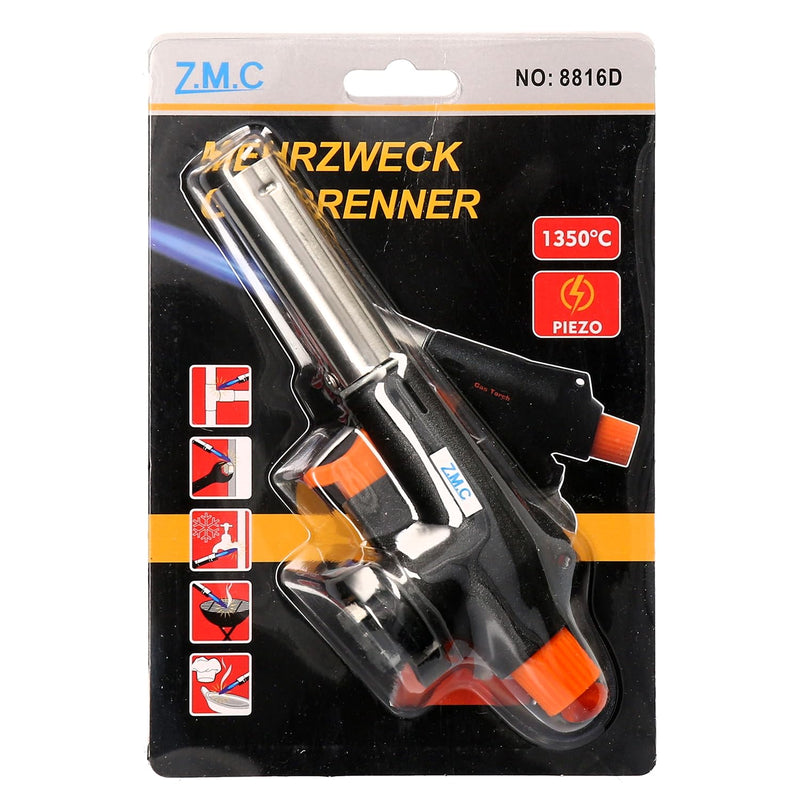  [AUSTRALIA] - ZMC gas burner + 8x gas cartridges 227g, flame burner up to 1300°C, Bunsen burner 1.3kW, soldering burner, kitchen burner with adjustable flame, blowtorch burner attachment, gas burner, gas lighter with 8x gas