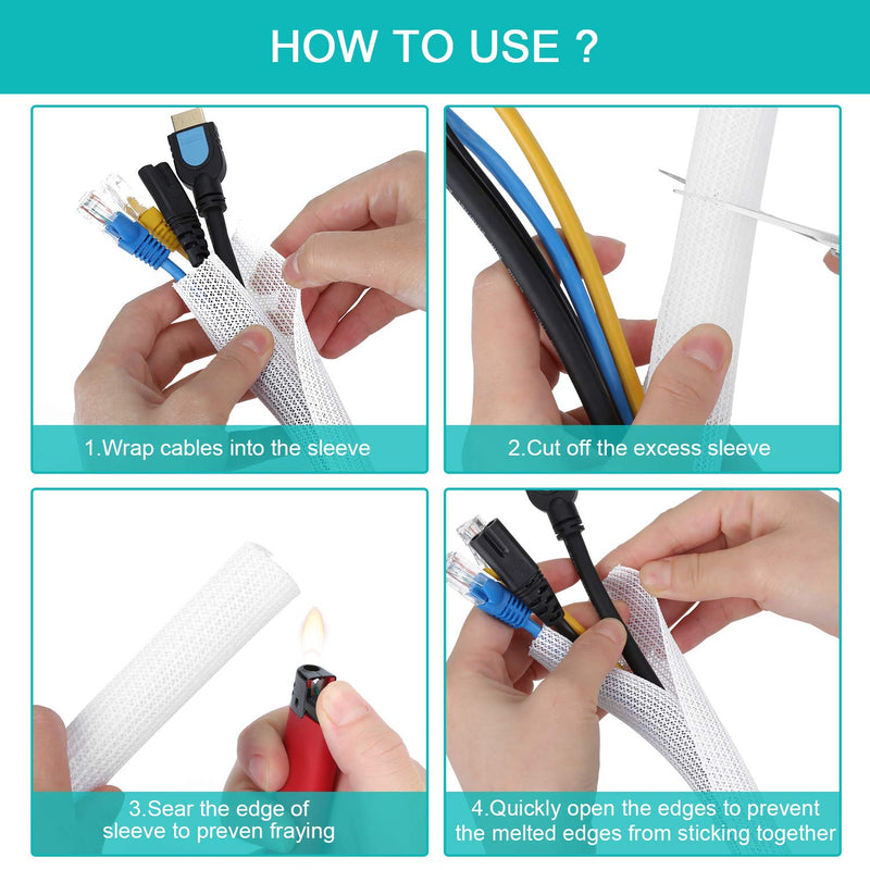  [AUSTRALIA] - 6.6ft - 2/3 inch White Cable Sleeve, Cable Organizer for Desk PC TV Computer, Wire Protector Cable Wrap Cover, Cord Management for Home Office 6.6ft, 2/3''