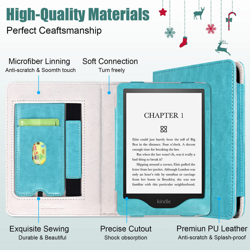  [AUSTRALIA] - DMLuna Kindle Paperwhite Case, Fits 11th Generation 2021, 6.8”, Hands Free Stand Smart Protective Durable Premium PU Leather Cover with Auto Sleep Wake, Hand Strap, Card Slot, Sky Blue