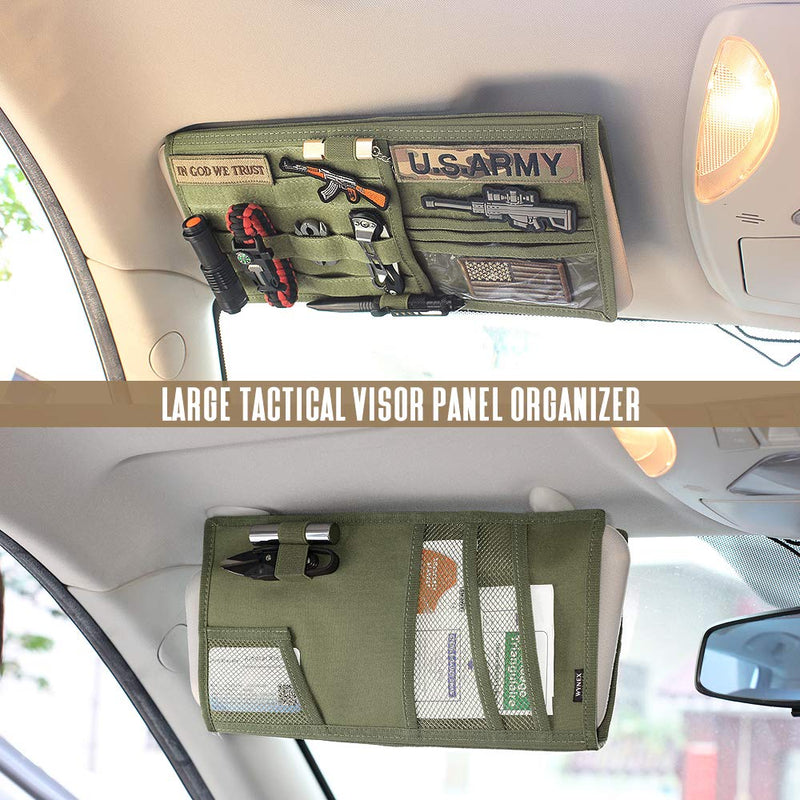  [AUSTRALIA] - WYNEX Truck Visor Panel Organizer for Pickup F150, Large Molle Visor Panel Vehicle Tactical Sun Visor Holder Car Sunshade Storage Pouch with 3 Hoop & Loop Straps Molle Webbing for Ram Tundra (13.87") Army Green