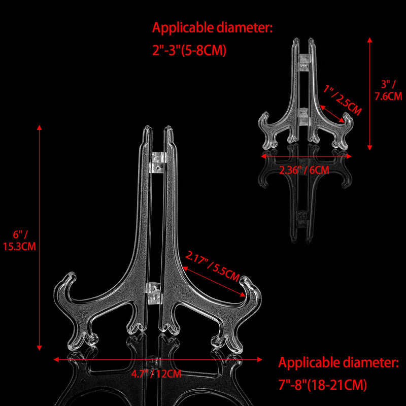  [AUSTRALIA] - 20 Pack Plastic Easel Plate Stands for Display Pictures, Photo, Dish, Art Pieces, Certificates, Placecard, Posters, Envelopes and Small Boards, 2 Size 3" 6" (Clear)