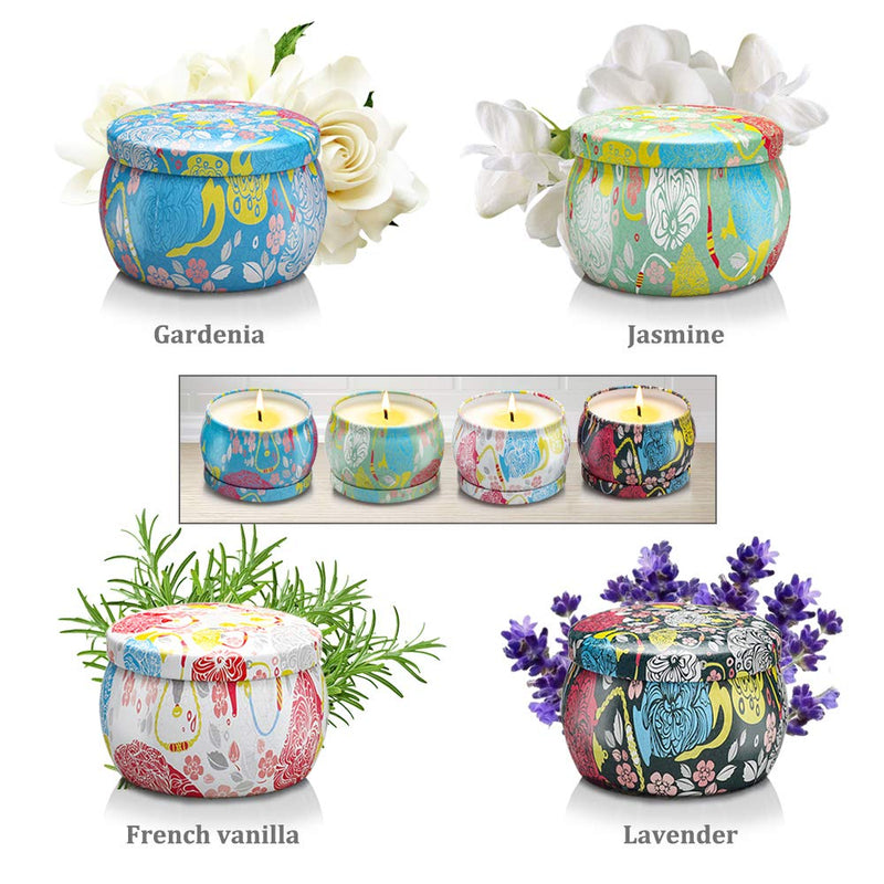  [AUSTRALIA] - Large Size Scented Candles Gifts Sets for Women 4.4oz Travel Tin Candle, Gardenia, Jasmine and Vanilla Fragrance Gift for Christmas Birthday Mother's Day Bath Yoga
