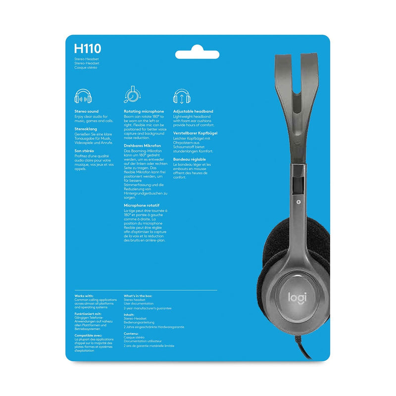  [AUSTRALIA] - Logitech Stereo Headset H110, Standard Packaging, Silver