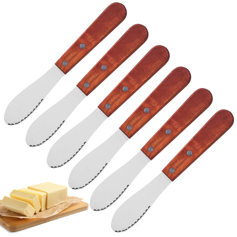  [AUSTRALIA] - 6 Pack Stainless Steel Straight Edge Wide Butter Spreader with Wood Handle, DaKuan Sandwich Cream Cheese Condiment Knives 8 Inch