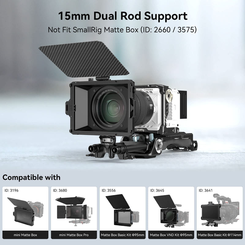  [AUSTRALIA] - SMALLRIG 15mm LWS Rod Support, Ajustable and Anti-Twist Design, Compatible for SMALLRIG 3196/3680/ 3556/3641/ 3645 Matte Box to Rail Support System, 15mm Dual Rod Clamp - 3652