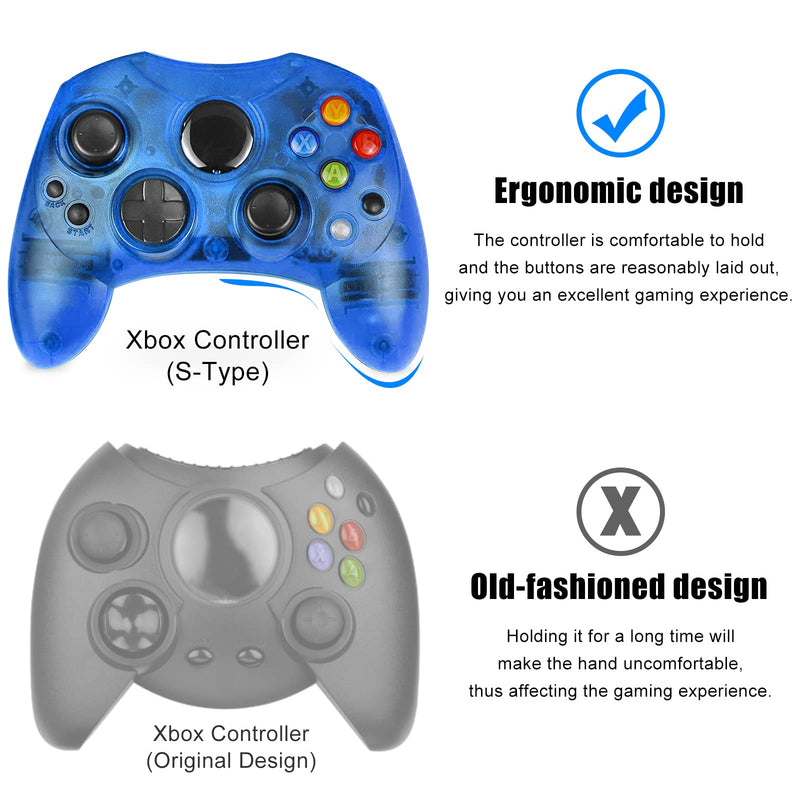  [AUSTRALIA] - Yioone Controller Replacement for Xbox Controller S-Type/Original Xbox Controller,Classic Controller Compatible with Original Xbox Console (Black and Sapphire Blue) Black and Sapphire Blue