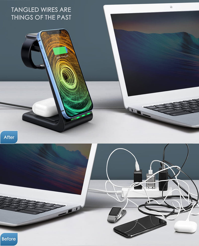  [AUSTRALIA] - Wireless Charging Station,3 in 1 Fast Charging Station,Wireless Charger Stand for iPhone 12/11 Pro Max/X/Xs Max/8/8 Plus, AirPods 2/pro, iWatch Series, and Samsung Phones