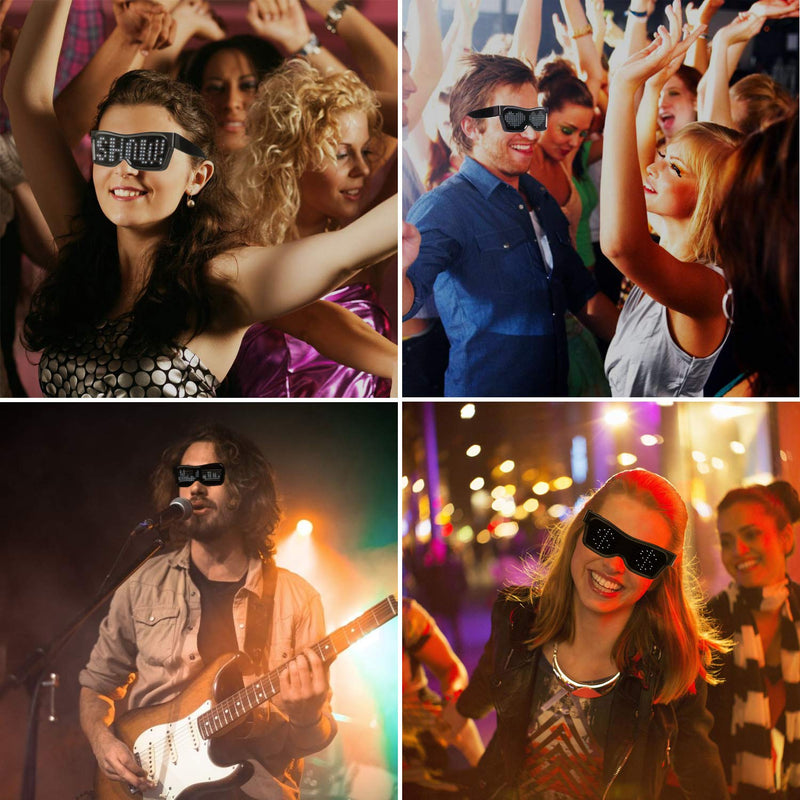  [AUSTRALIA] - alavisxf xx LED Glasses, Bluetooth APP Connected LED Display Smart Glasses USB Rechargeable DIY Funky Eyeglasses for Party Club DJ Halloween Christmas(Text, Graffiti, Animation, Music Rhythm)
