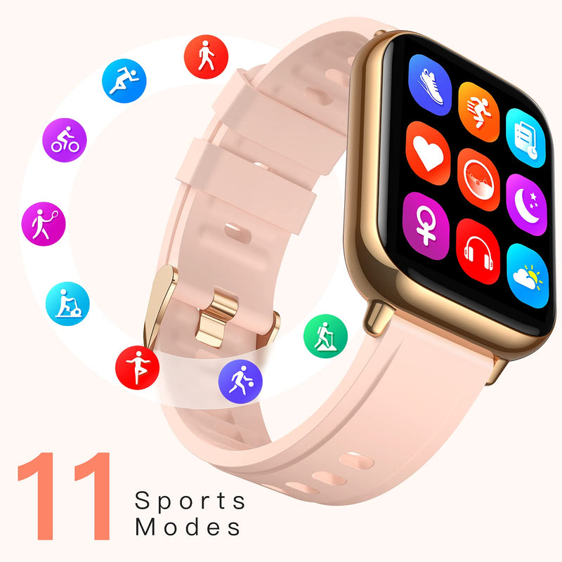  [AUSTRALIA] - AGPTEK Smart Watch, 1.69"(43mm) Smartwatch for Android and iOS Phones IP68 Waterproof Fitness Tracker Watch Heart Rate Monitor Pedometer Sleep Monitor for Men Women Rose gold case with pink band