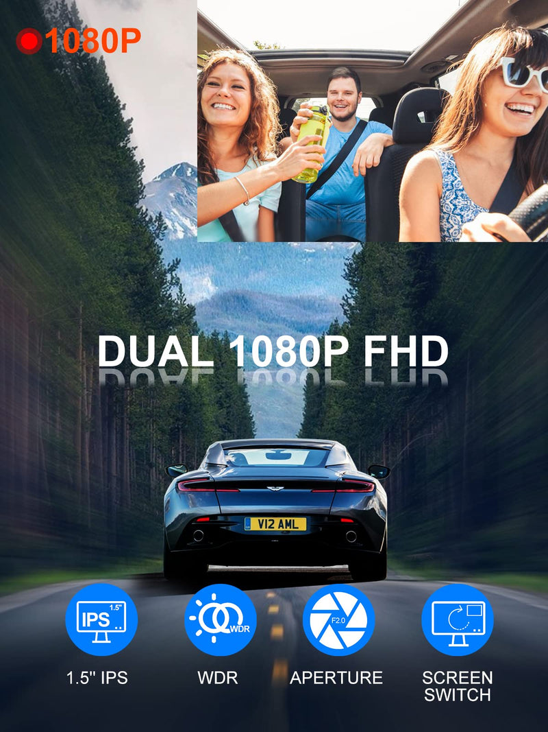  [AUSTRALIA] - Dual Dash Cam 1080P, Dash Cam Front and Inside, Dash Camera for Cars with 32GB SD Card, Infrared Night Vision, 1.5 inch IPS Screen, Loop Recording, Accident Lock, WDR, Parking Monitor for Taxi Driver Black