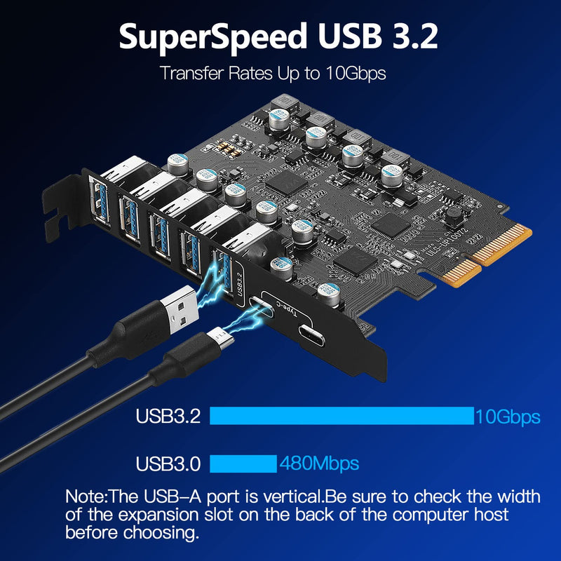  [AUSTRALIA] - PCIe USB 3.2/3.1 Gen 2 Card USB 7-Ports (2X USB C - 5 USB A) Expansion Card with 10 Gbps USB C PC Card Internal USB Port Cards for Windows 10/8/7 and Mac OS 10.8.2 Above