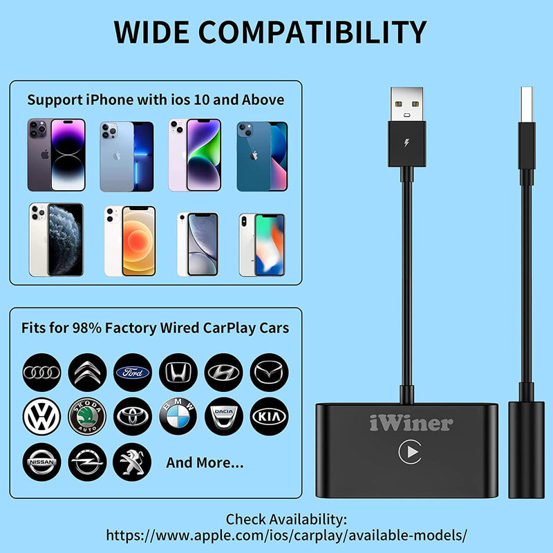  [AUSTRALIA] - Wireless Carplay Adapter, iWiner 2023 Upgrade CarPlay Wireless Adapter Dongle for iPhone(i-OS 10+) Auto to Wireless Connect to Factory Wired CarPlay Cars from 2015 Plug & Play BLK for Carplay