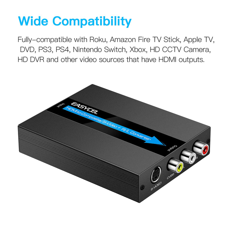  [AUSTRALIA] - HDMI to S-Video RCA Converter with S-Video and RCA Cables, EASYCEL HDMI Svideo Adapter, HDMI to Composite AV CVBS Converter, HDMI in RCA + S-Video Out Converter(Aluminum)