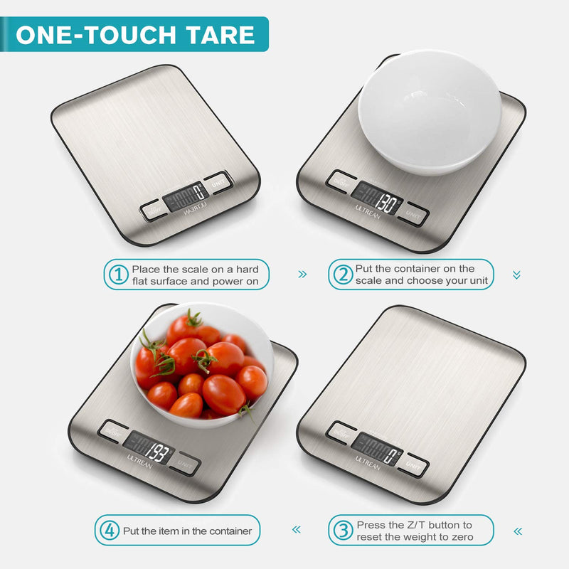  [AUSTRALIA] - Ultrean Digital Food Scale, High Precision Kitchen Scale, Measures in Grams and Ounces for Cooking and Baking, 5 Units with Tare Function, Stainless Surface (Batteries Included)