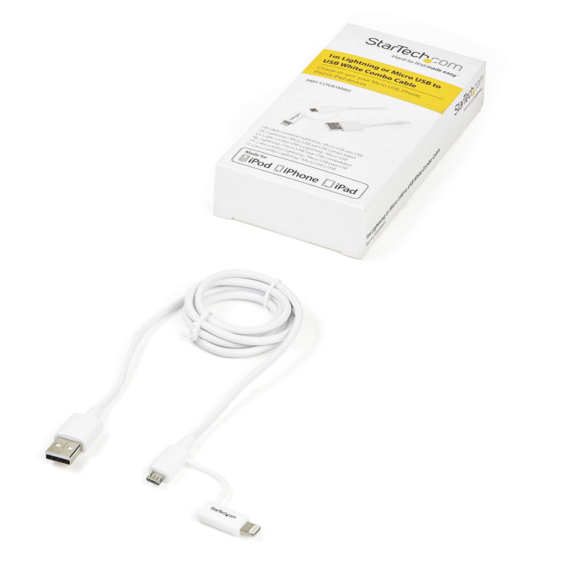 StarTech.com 1m (3ft) Apple Lightning or Micro USB to USB Cable for iPhone / iPod / iPad - White - Apple MFi Certified (LTUB1MWH) - LeoForward Australia