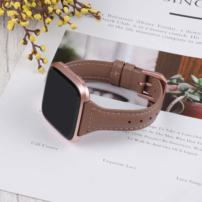 TOYOUTHS Leather Strap Compatible with Fitbit Versa/Versa 2 Bands Women Men Slim Genuine Leather Wristbands Replacement for Versa Lite Edition/Versa SE Classic Accessorie Multi Colors Pink Gray+Rose Gold Buckle - LeoForward Australia