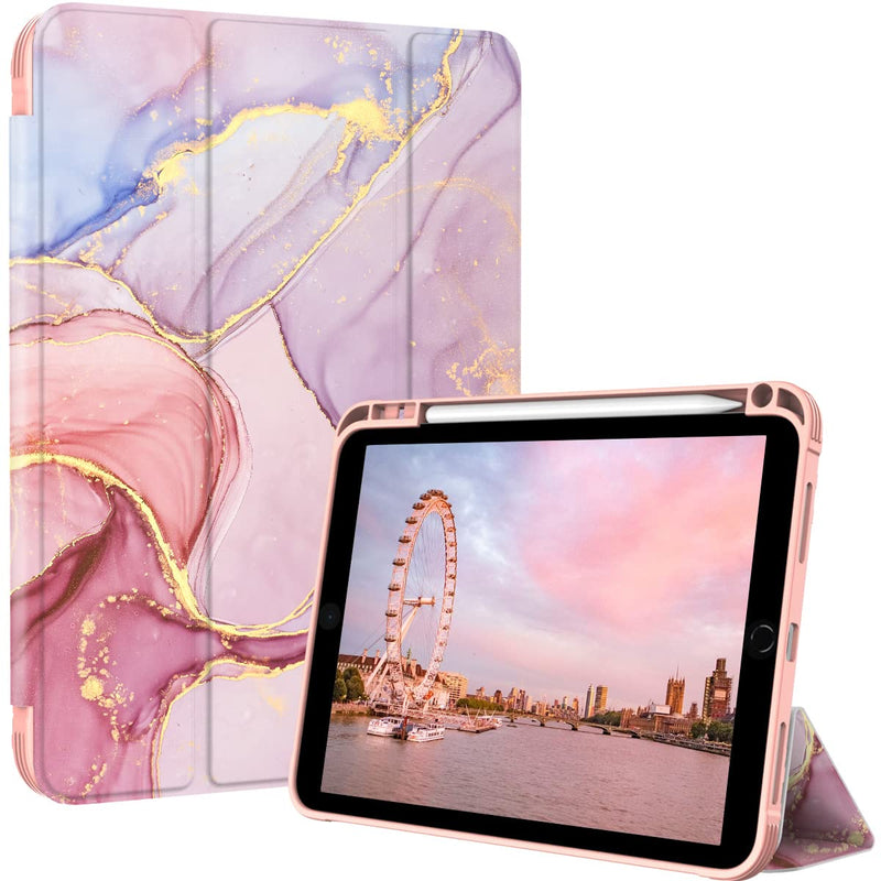  [AUSTRALIA] - PIXIU comptible with iPad 10.9 2022 (iPad 10th Generation) case with Pencil Holder,Full Body Protective Folio Smart case Cover with Wake/Sleep Feature… Cute Marble