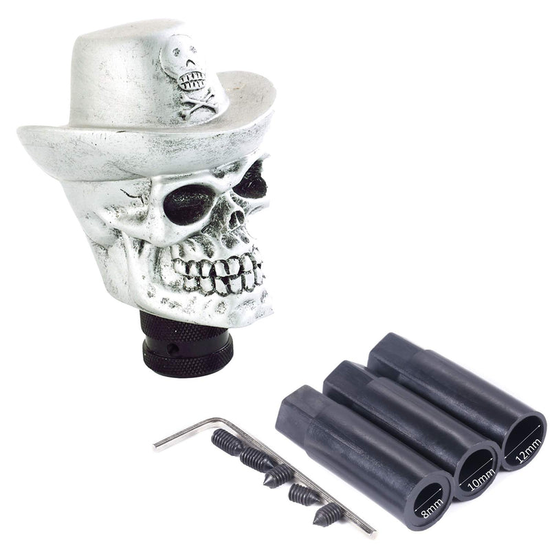  [AUSTRALIA] - Bashineng Car Auto Gear Shift Skull Stick Shifter Knob Head with Hat Fit Most Universal Manual Automatic Transmission (Silver) silver