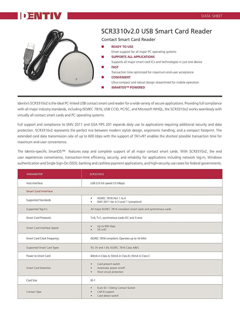 Identiv SCR3310v2.0 USB Smart Card Reader USB A - LeoForward Australia