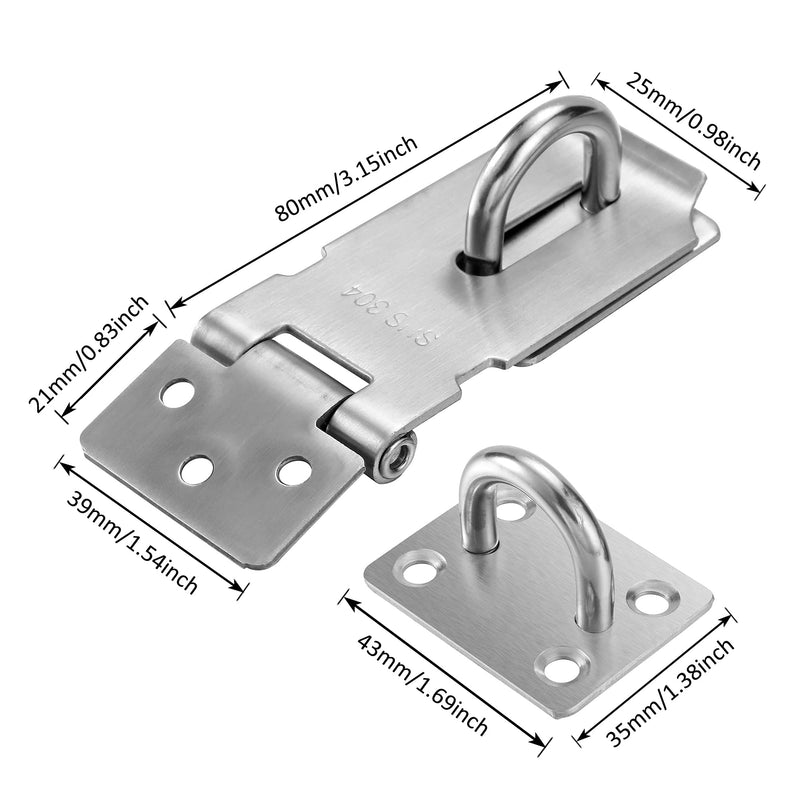  [AUSTRALIA] - Tidorlou 6 Pack Mix Size Door Locks Hasp Latch, 3 inch 4inch 5 inch Padlock Hasp,Stainless Steel Safety Packlock Clasp,Gate Lock Hasp 304 Steel Brushed Finish Heavy Duty (Silver) Silver