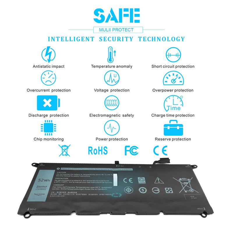  [AUSTRALIA] - 52Wh DXGH8 7.6V Battery for Dell XPS 13 9370 9380 Inspiron 13 7390 7391 2-in-1 5390 5391 14 7490 Latitude 3301 Vostro 13 5390 5391 G8VCF H754V 0H754V V48RM HK6N5 P82G P82G002 P113G P114G P115G 4 Cell