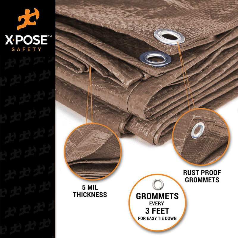 [AUSTRALIA] - Multipurpose Protective Cover Brown Poly Tarp 12' x 20' - Durable, Water Resistant, Weather Resistant - 5 Mil Thick Polyethylene - by Xpose Safety 12 Feet x 20 Feet