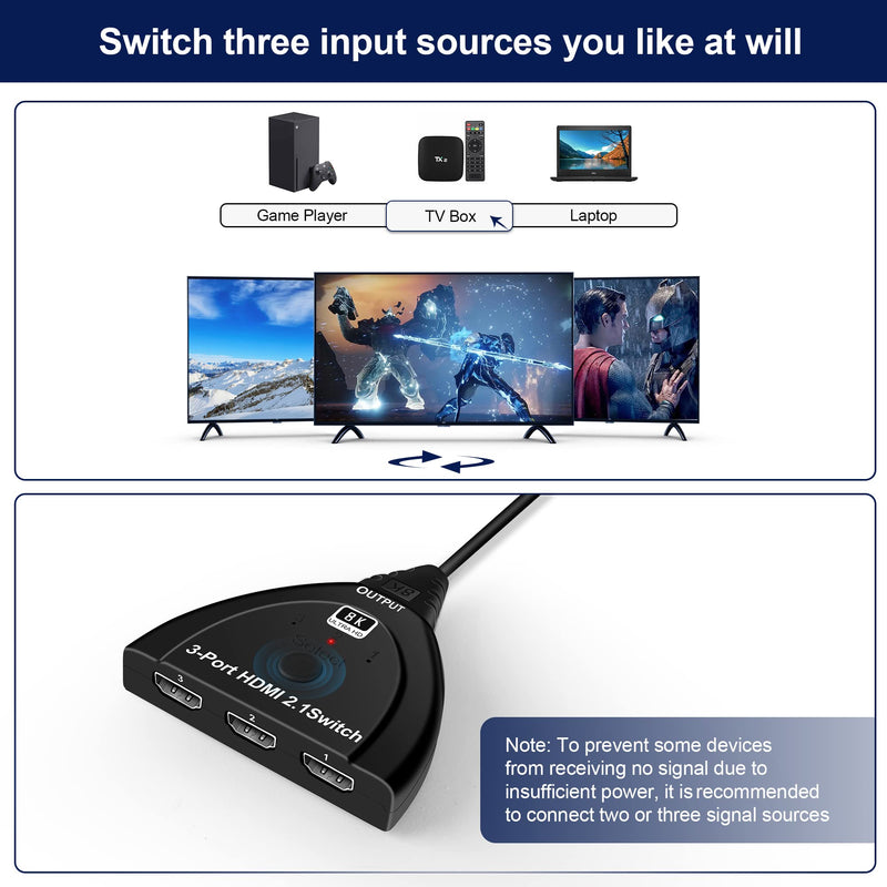  [AUSTRALIA] - HDMI Switch 4K 120Hz, 3.9FT HDMI Cable, NEWCARE 8K HDMI 2.1 Switch Splitter, HDMI Splitter 3 in 1 Out Supports VRR, HDR, HDCP 2.3, HDMI Hub for Xbox PS4 PS5 Roku Apple TV Projector with 3.9ft cable