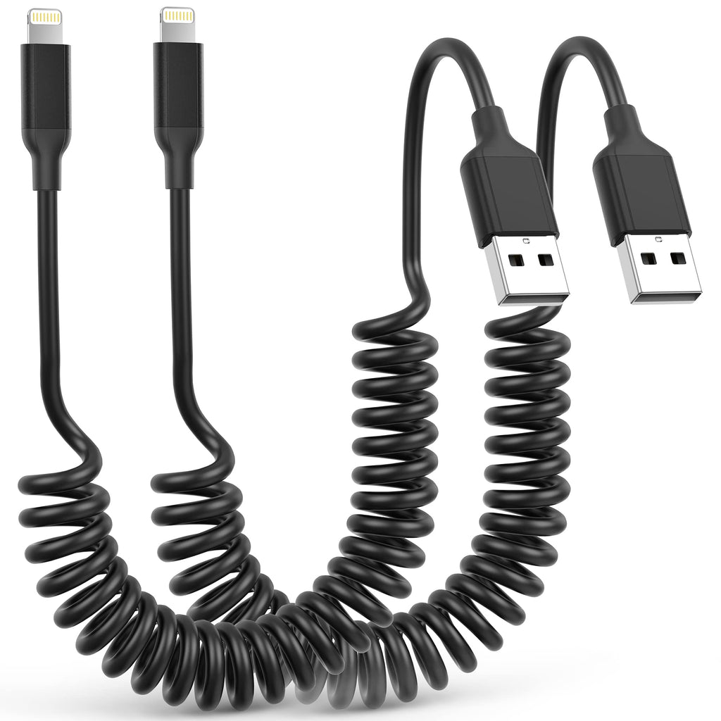  [AUSTRALIA] - Coiled Lightning Cable 2 Pack, Retractable iPhone Charger Cable for Car,[MFi Certified] Short Apple CarPlay Cord Fast Charging for iPhone 14/13/12/11/Pro Max/XS Max/XR/X/8/7/6/Plus, iPad/iPod Coiled 3FT