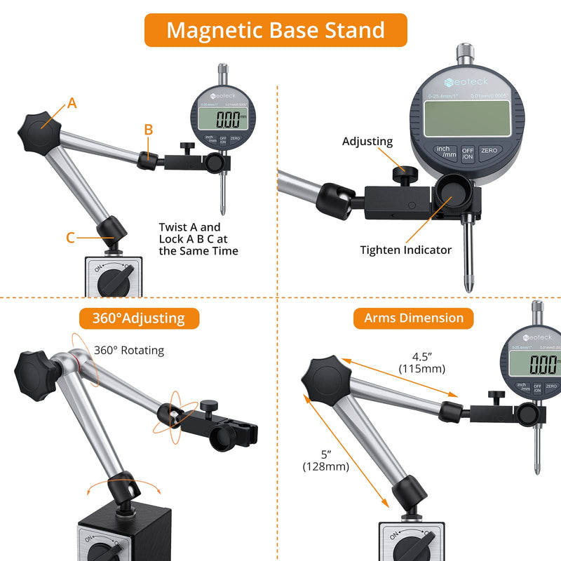  [AUSTRALIA] - Neoteck magnetic tripod measuring stand for dial indicator with central clamping magnetic dial indicator base stand holder measuring stand 80 kg max. pulling force