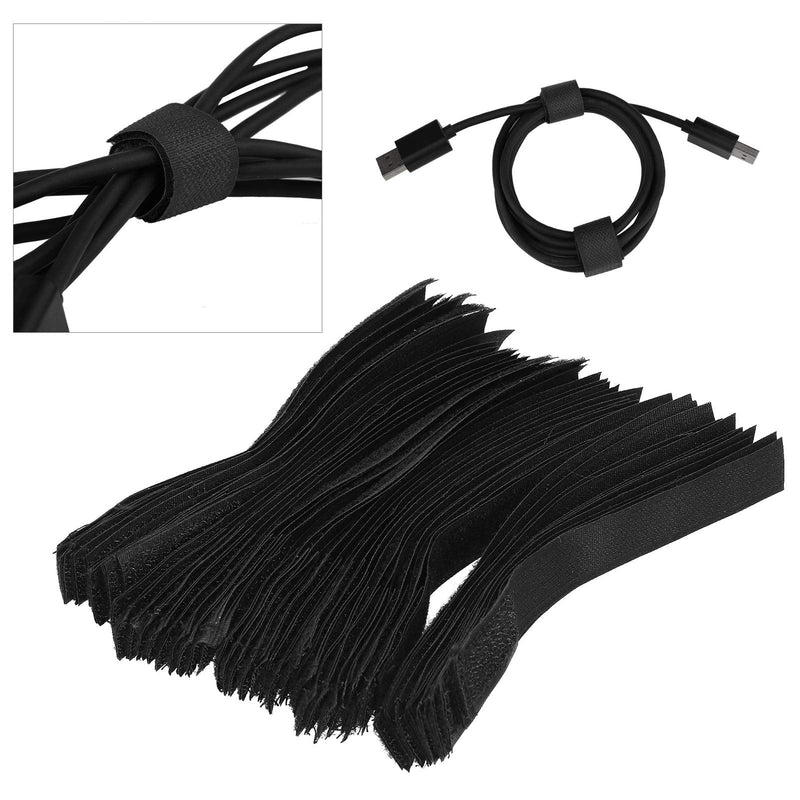  [AUSTRALIA] - Hook and Loop Ties, Integrated Burr Buckle Wire Extension Cable Fastener Reusable Fastening Cable Straps to Keep Cords Organized and Tidy 50Pcs Black 7.1 x 0.8in