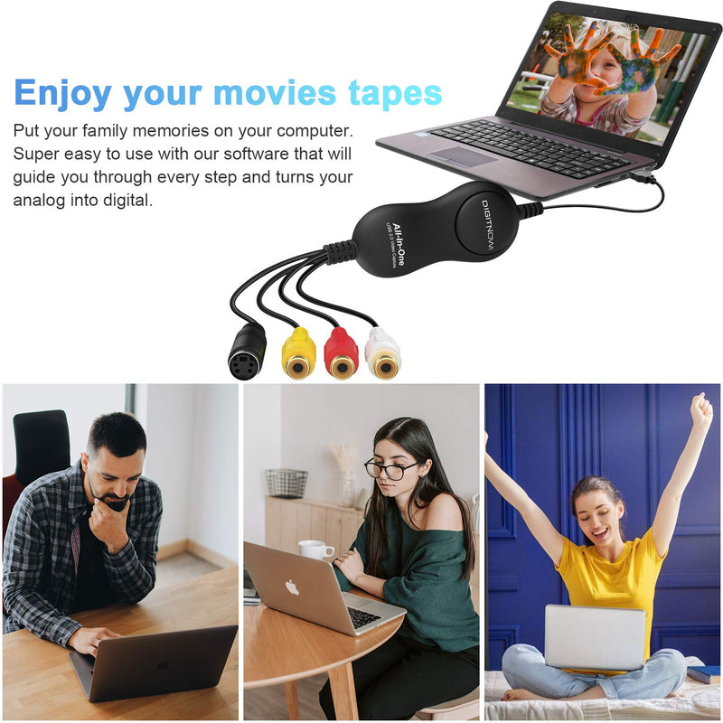  [AUSTRALIA] - DIGITNOW USB 2.0 Video Capture Card Device Video Grabber One Touch VHS VCR TV to DVD Converter, Transfer VHS Home Videos to Mac OS X PC Windows 7 8 10