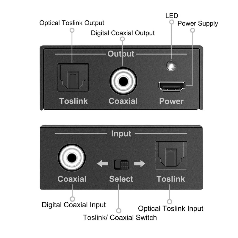 Optical to Coaxial, Coax to Optical Digital Audio Converter, Bi-Directional Digital Audio Converter Splitter Adapter, Plug and Play - LeoForward Australia