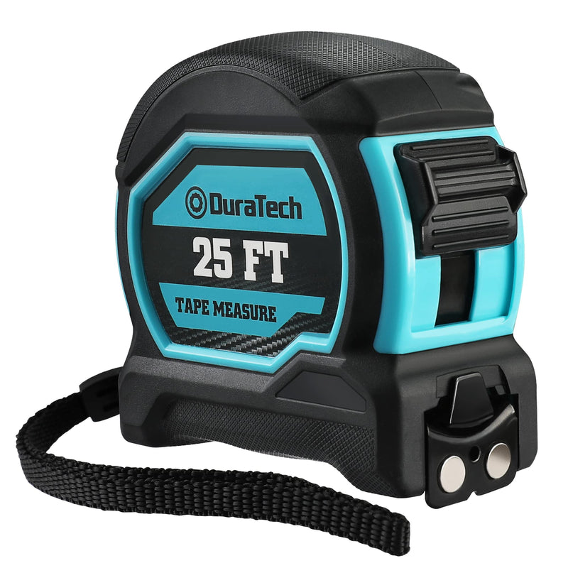  [AUSTRALIA] - DURATECH Magnetic Tape Measure 25FT with Fractions 1/8, Retractable Measuring Tape, Easy to Read Both Side Measurement Tape, Magnetic Hook and Shock Absorbent Case for Construction, Carpenter