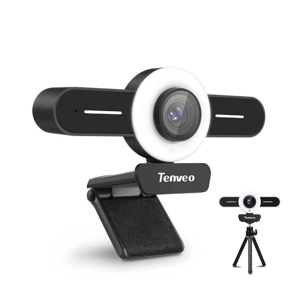  [AUSTRALIA] - 3 in 1 Webcam with Ring Light and Microphone,Tenveo T1 1080P USB HD PC Webcam for Streaming Gaming Conferencing Studying Tripod Included T1(Black) Black