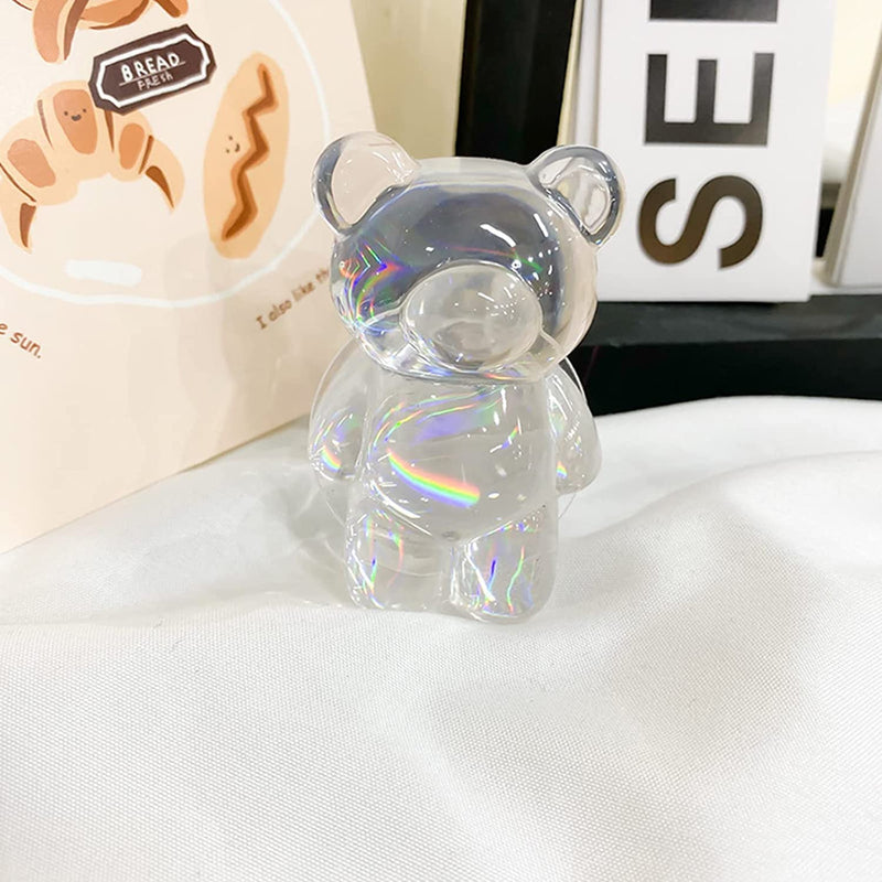  [AUSTRALIA] - Bear Transparent Mobile Phone Grip Stand Finger Stand Easy Installation Smooth 3D Laser Phone Griptok Folding Cute Accessories