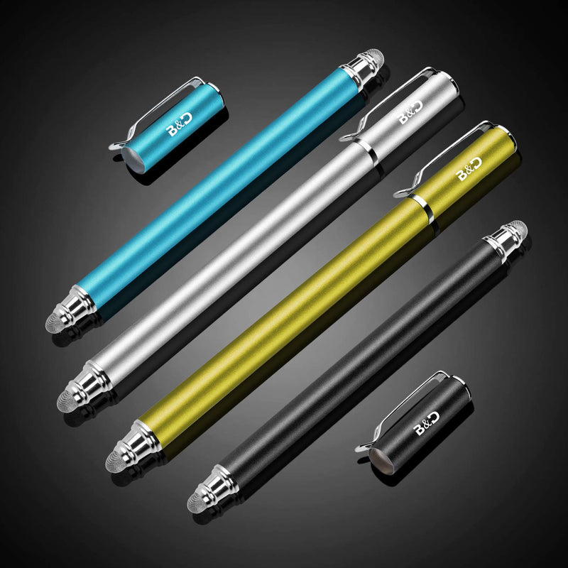 Bargains Depot New 5mm High-Sensivity Fiber Tip Capacitive Stylus Dual-tip Universal Touchscreen Pen for All Tablets & Cell Phones with 8 Extra Replaceable Fiber Tips (4 Pcs, Black/Aqua/Silver/Yellow) Black/Aqua/Silver/Gold - LeoForward Australia
