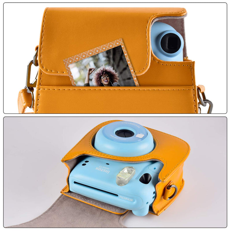  [AUSTRALIA] - SAIKA Instant Camera Case Compatible with Fujifilm Instax Mini 11/ 9/ 8/ 8+ Camera, PU Leather Storage Bag with with Accessories Pocket and Adjustable Strap (Yellow) Yellow