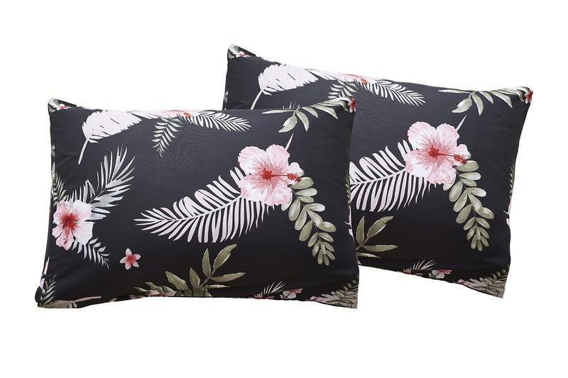  [AUSTRALIA] - Chanyuan Floral Duvet Cover Twin Size, Pink Peach Blossom Leaf Printed on Black Bedding Set,3 Pieces Modern Rustic Soft Microfiber Quilt Cover with Zipper Closure Black Flower Queen