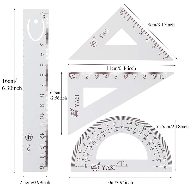  [AUSTRALIA] - 4 Pcs White Steel Scale Ruler Set,2 Pcs Triangular Ruler + Protractor + Linear Ruler, 4 Pack Drafting Tool for Students, Draftsman, Engineers, Geometry ,Design, Graphic, Examination, Math Or Painting