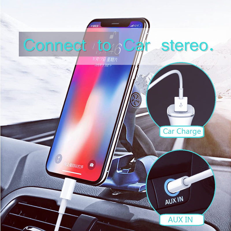  [AUSTRALIA] - [Upgraded] Aux Cord for iPhone, Lightning to 3.5mm Aux Cord 2in1 Audio Charging Cable Compatible with iPhone 13 12 11 XS XR X iPad All iOS Version, Supports Car Stereo/Speakers/Headphone 3.94Ft White