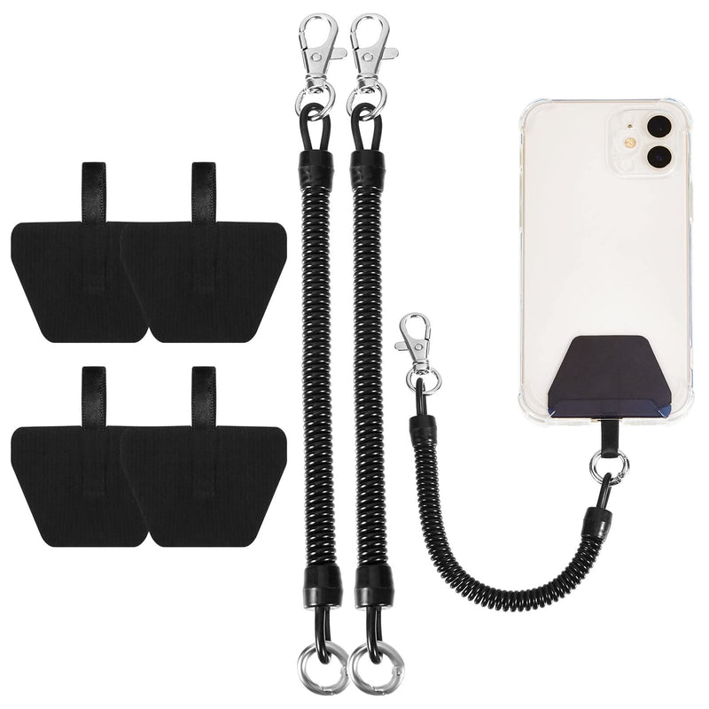  [AUSTRALIA] - 2 Pieces Phone Lanyard Tether with Patch Set, Universal Stretchy Lasso Straps Cell Phone Safety Tether Phone Strap and Durable Adhesive Pad Phone Patch Compatible with Most Smartphones (Black)